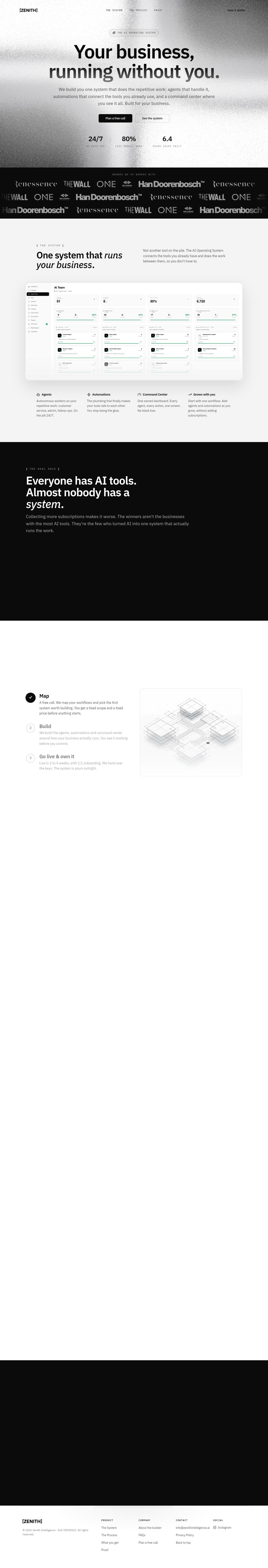 Volledige pagina van Zenith Intelligence, scrollend